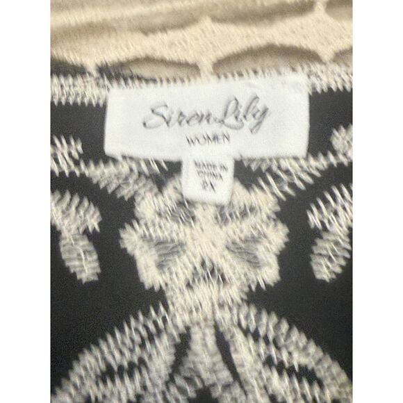 Siren Lily Open Knit Crochet Black Cream Cardigan Size 2X Embroidered Floral - Picture 5 of 8